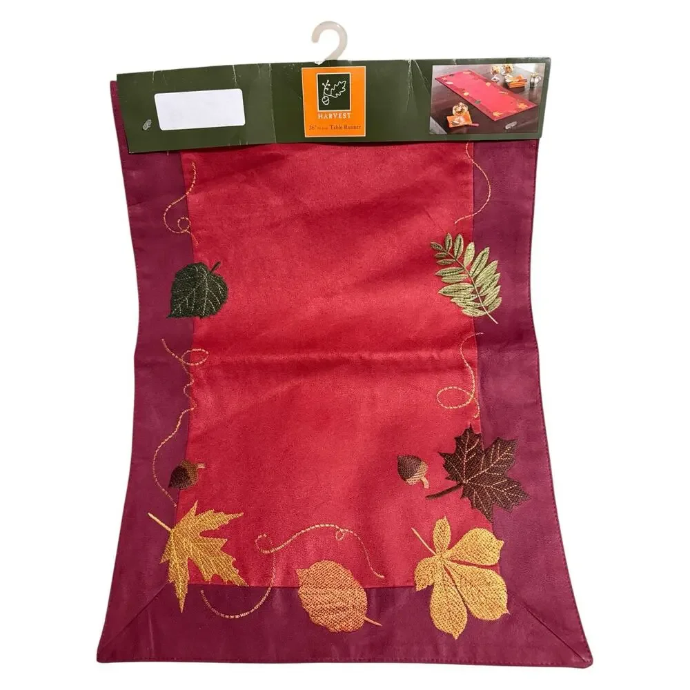 Thanksgiving Decor Table Runner Country Home Falling Leaves Lined 13x36 NWT